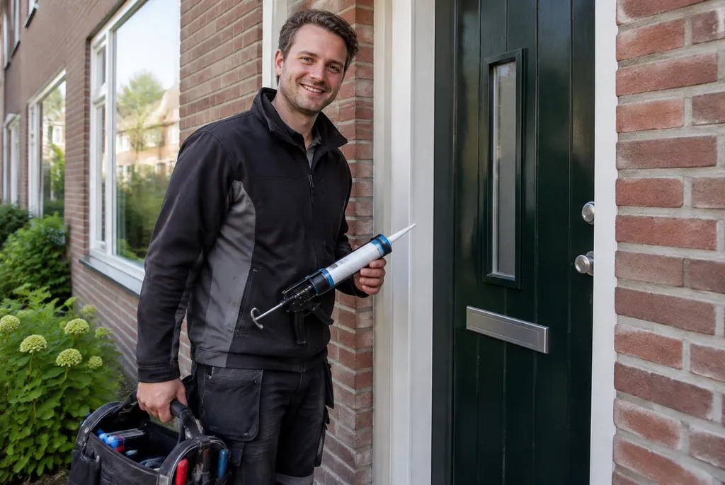 Vakman van Kitbedrijf Putten bij de voordeur van een woning